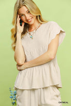 UMGEE Linen Blend Smocked Peplum Top in Oatmeal