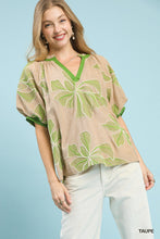Umgee Embroidered V-Neck Top in Taupe