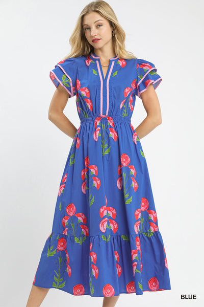Umgee Blossom Meadow Print Midi Dress
