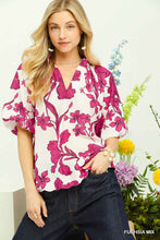 Umgee Floral Print V-Neck Top in Fuchsia Mix