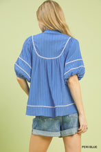 Umgee Textured Top with Contrast Trim in Peri Blue