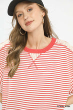 Umgee Striped Knit Short Sleeve Casual Top in Coral Pink