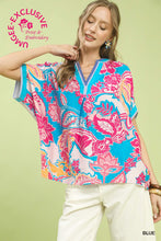 Umgee Abstract Print Oversized Top in Blue