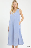 Umgee Chevron Stripe Sleeveless Midi Dress in Blue