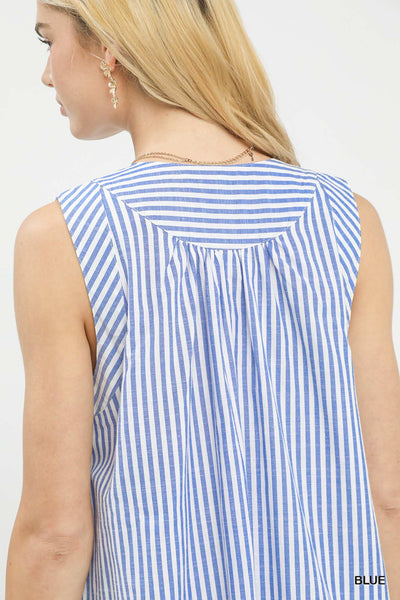 Umgee Chevron Stripe Sleeveless Midi Dress in Blue