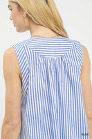 Umgee Chevron Stripe Sleeveless Midi Dress in Blue