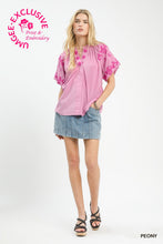 Umgee Embroidered Textured Flutter Sleeve Top in Peony