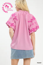 Umgee Embroidered Textured Flutter Sleeve Top in Peony