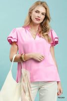 UMGEE Scalloped Ruffle Sleeve Top in Peony