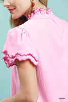 UMGEE Scalloped Ruffle Sleeve Top in Peony