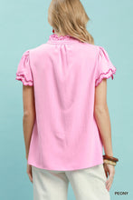 Umgee Scalloped Ruffle Sleeve Top in Peony