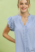 Umgee Stripe Ruffle Top in Blue
