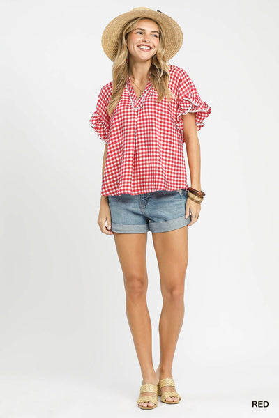 Umgee Gingham Ruffle Top