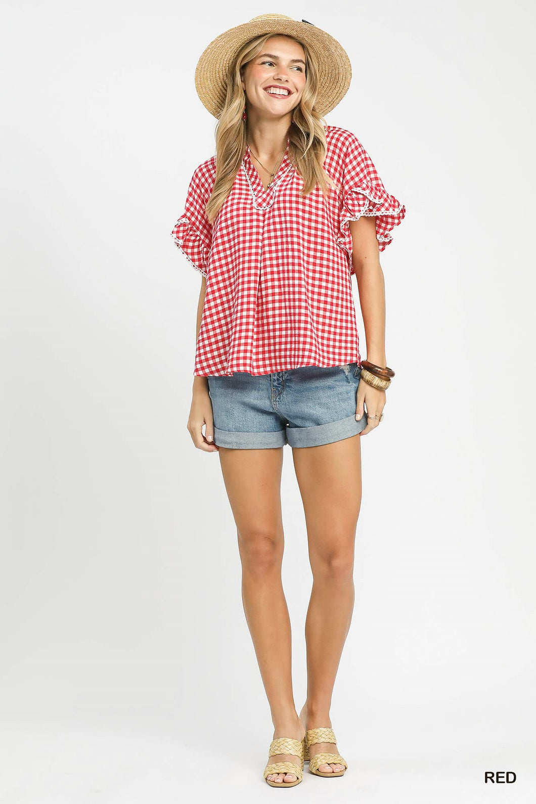 Umgee Gingham Ruffle Top