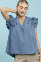 UMGEE  Chambray Ruffle Top