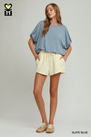 UMGEE BAMBOO FIBER Double Lined Bubble Sleeve & Hem Top in Slate Blue