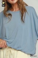 UMGEE BAMBOO FIBER Double Lined Bubble Sleeve & Hem Top in Slate Blue