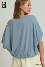 UMGEE BAMBOO FIBER Double Lined Bubble Sleeve & Hem Top in Slate Blue