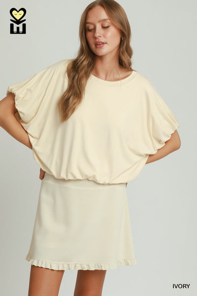 UMGEE BAMBOO FIBER Double Lined Bubble Sleeve & Hem Top in Ivory