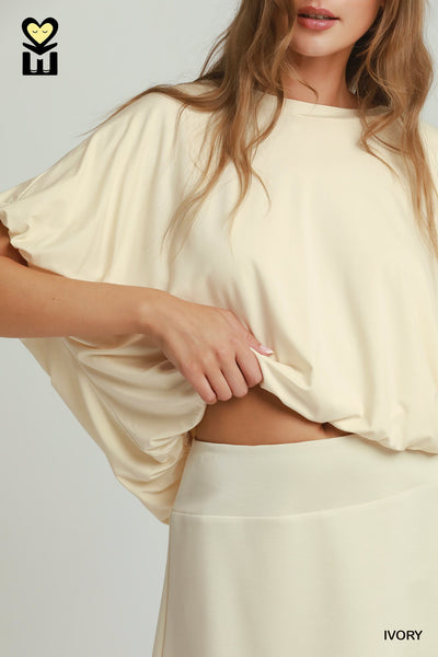 UMGEE BAMBOO FIBER Double Lined Bubble Sleeve & Hem Top in Ivory