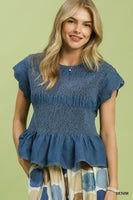 UMGEE  Chambray Smocked Peplum Top
