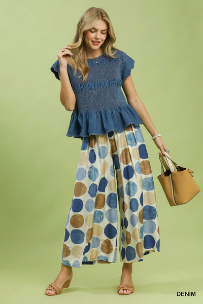UMGEE  Chambray Smocked Peplum Top