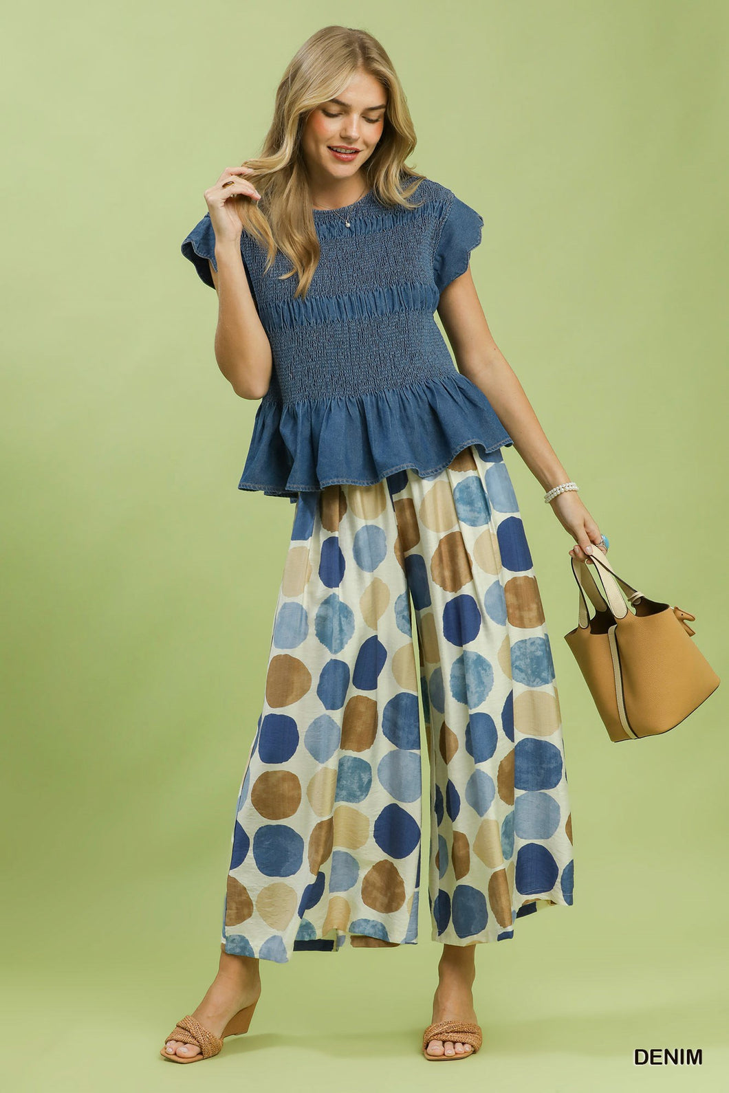 UMGEE  Chambray Smocked Peplum Top