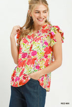 UMGEE Smocked Yoke Ruffle Sleeve Floral Blouse