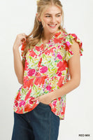 UMGEE Smocked Yoke Ruffle Sleeve Floral Blouse