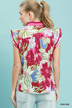 Umgee Bold Floral Flutter Sleeve Top in Pink Mix