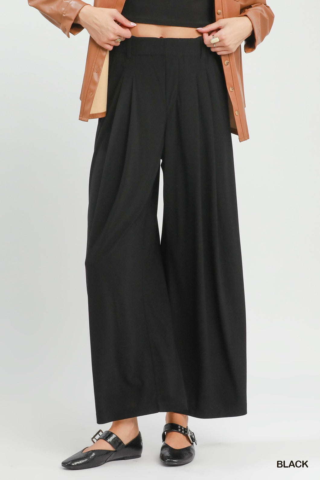 Umgee High Waist Wide Leg Pants in Black