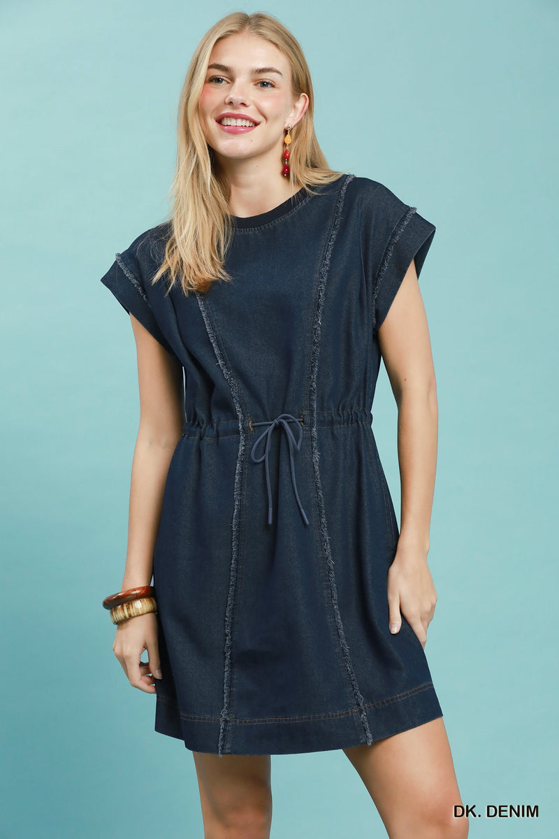 Umgee Drawstring Waist Frayed Denim Mini Dress – J. Spencer