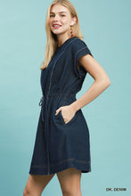 Umgee Drawstring Waist Frayed Denim Mini Dress