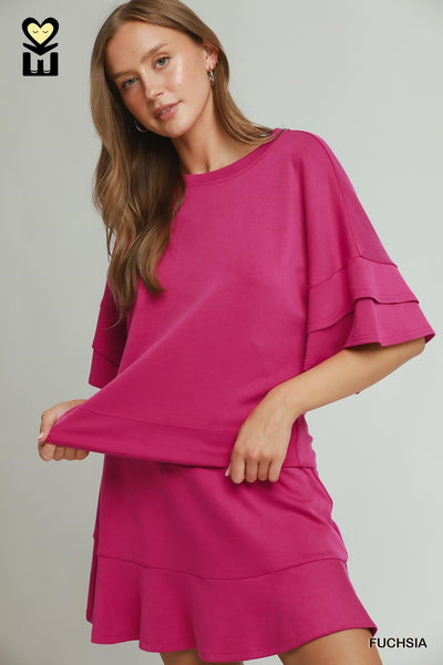Umgee SELECT LUXEKNIT Ruffle Sleeve Top in Fuchsia