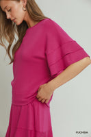 Umgee SELECT LUXEKNIT Ruffle Sleeve Top in Fuchsia