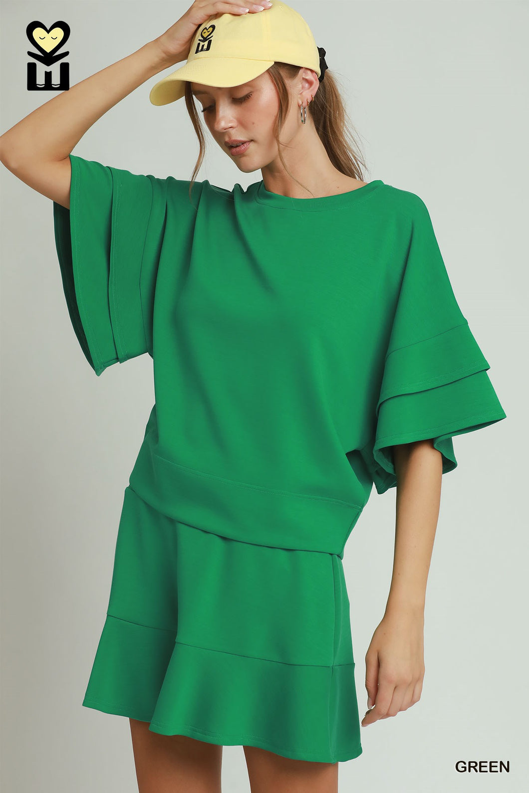 Umgee SELECT LUXEKNIT Ruffle Sleeve Top in Green