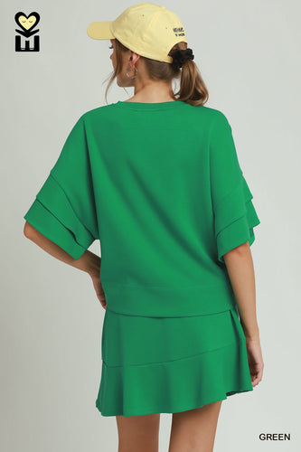Umgee SELECT LUXEKNIT Ruffle Sleeve Top in Green