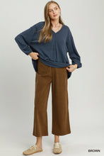 Umgee Corduroy Wide Leg Pants in Brown