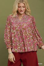 Umgee Floral Print Long Sleeve Top in Berry