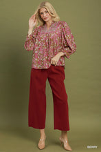 Umgee Floral Print Long Sleeve Top in Berry