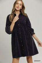 Umgee Mineral Wash Button Front Babydoll Shirt Dress