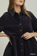 Umgee Mineral Wash Button Front Babydoll Shirt Dress