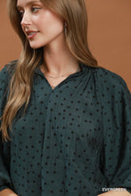 Umgee Polka Dot Textured Puff Sleeve Blouse in Evergreen