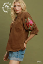 Umgee Embroidered Sleeve Corduroy Blouse