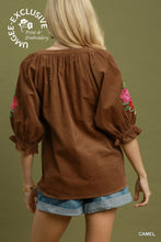 Umgee Embroidered Sleeve Corduroy Blouse