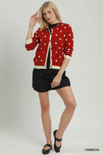 Umgee Polka Dot Contrast Trim Button Front Cardigan in Crimson