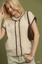 Umgee Contrast-Trim Button-Front Sweater Vest
