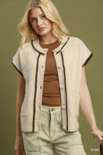 Umgee Contrast-Trim Button-Front Sweater Vest