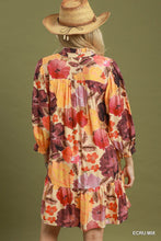 Umgee Floral Smocked Yoke Button Front Mini Dress