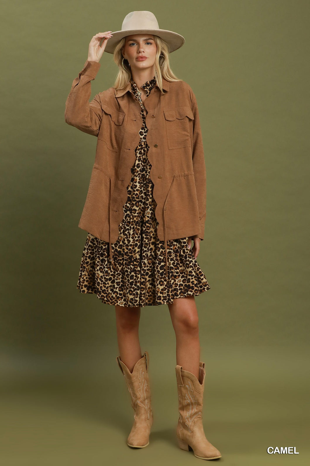 Umgee Utility Scallop Trim Jacket in Camel
